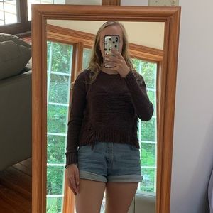 American Eagle Fringe Cropped Sweater
